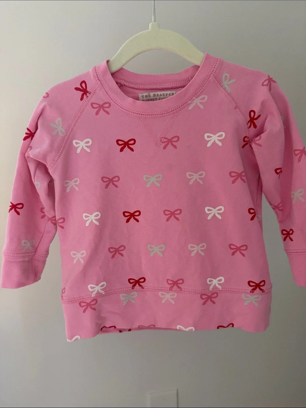 The Beaufort Bonnet Company Pink Bow Print Kids Sweatshirt - Red & White Accents